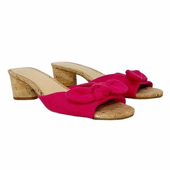 Crown & Ivy Winnie Slides Fuchsia Fabric Bow Cork Block Heel Sandal Size 7.5 - Picture 6 of 14